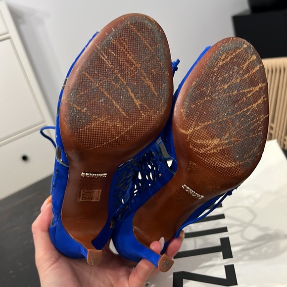 Schutz Ciara Bright Blue Suede Lace-up Heels in Color Klein - Picture 6 of 9